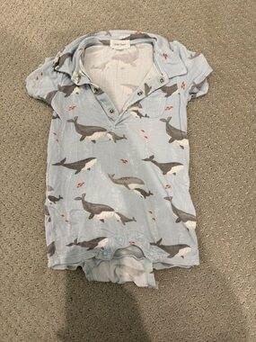Angel Dear Light Blue Whale Polo Romper